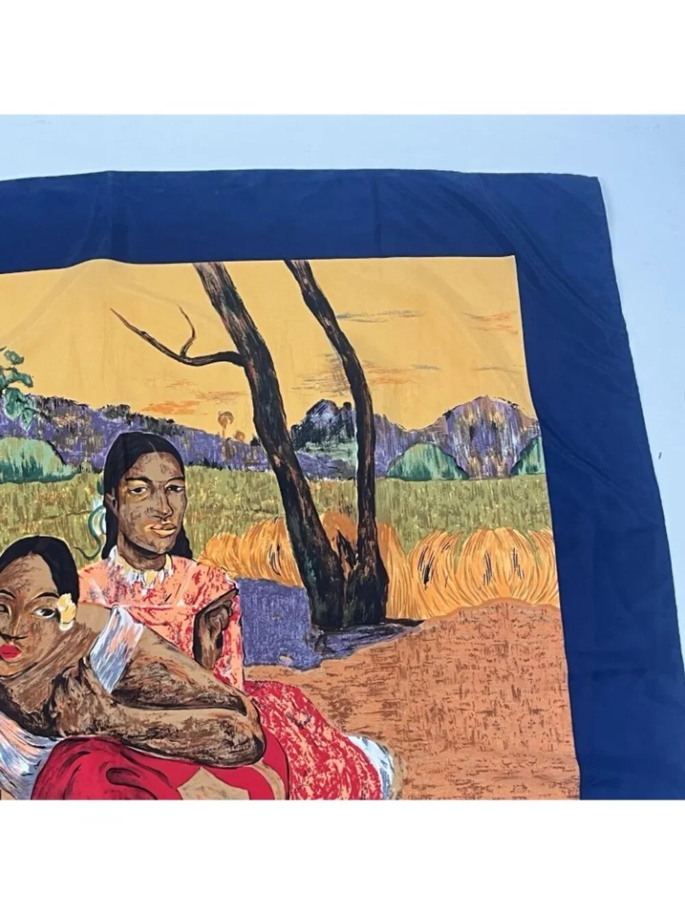 Gauguin Inspired Art Print Square Scarf Tahitian Women Boho Museam Style Wrap